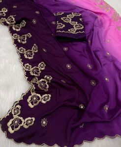 Beautiful Ombre Pink &amp; Purple cut work Saree