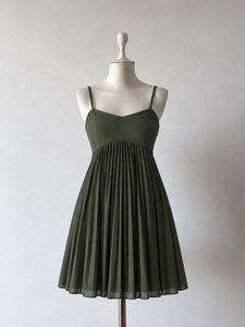 Olive Green Pleated Mini Dress