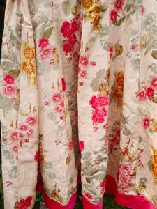 Elegant Pink Ethnic Gown With Floral Skirt/lehenga