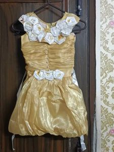 Gold Girls Dress with Floral Detail