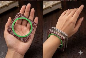 Exquisite Square Bangle with Green Accent