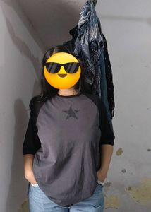 Grey Star Print Raglan T-Shirt