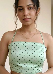 Polka Dot Halter Neck Crop Top