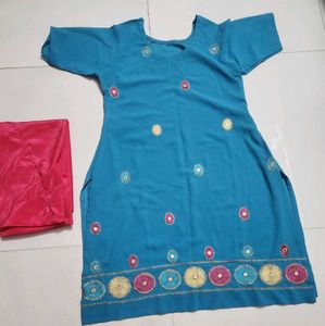 Teal Kurta with Pink Salwar