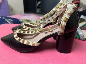 Green Rhinestone Block Heel Sandals Combo Of 3