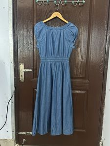 GAP Denim V-Neck Smocked Waist Midi Dress