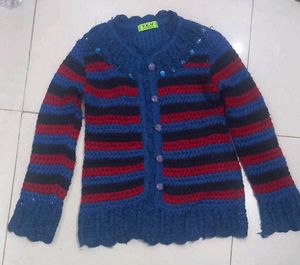 Blue Striped Knit Cardigan with Beads