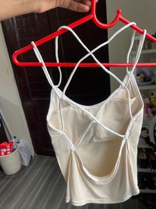 Cream Spaghetti Strap Crop Top