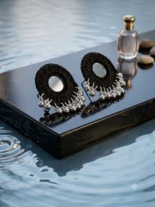 Boho Black Mirror Jhumka Earrings(navratri)