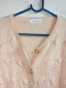 Ladies Fashion Peach Button-Down Cardigan