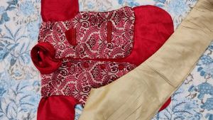 Boys's Red Brocade Nehru Jacket