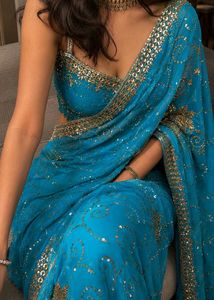 Stunning Blue Sequined Saree