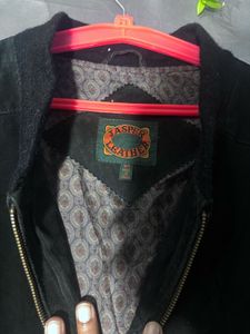 Black  suede leather full-zip bomber jacket