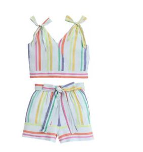 Rainbow Stripe Crop Top & Shorts Set