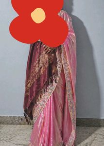 Elegant Pink Saree with Floral Border