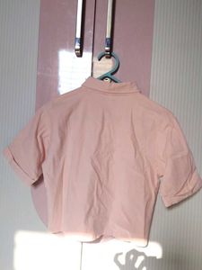 Pink Embroidered Cropped Shirt
