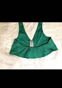 Green Halter Zip Crop Top