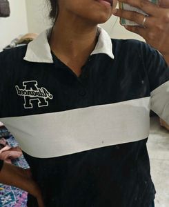 Black & White Striped Polo Top
