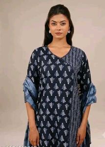 Blue Printed Kurta Set with Dupatta