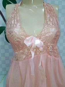 (600)Pink Lace Babydoll Lingerie
