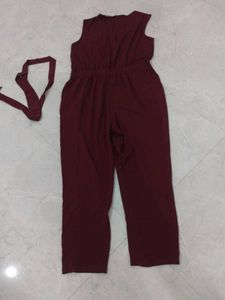 Stylish Maroon Jumpsuit with Belt