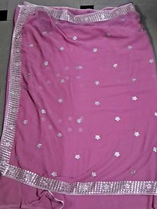 Pink Georgette Saree with Sequins Border