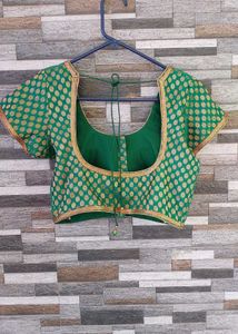 Elegant Emerald Green Brocade Blouse
