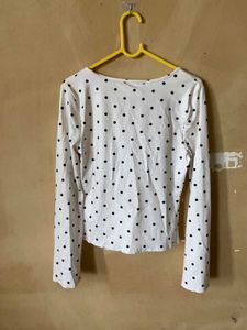 Polka Dot Print V Neck Top