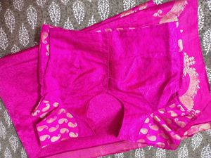 Vibrant Pink Silk Saree with Paisley Blouse