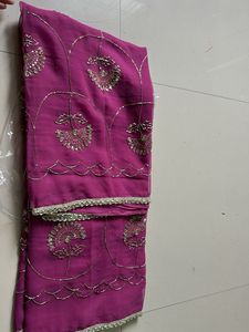 Georgette chiffon pearly purple handwork saree (Ne