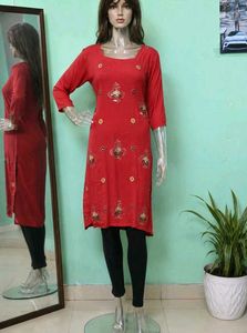 Chic Red Embroidered Kurti for Women