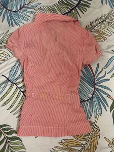Y2k Fitted Cinched Waist Button-Up Shirt Top