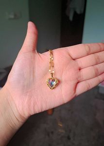18k Gold Polish Heart Bling Necklace