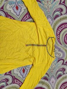 Yellow Kurta with Embroidered Neckline