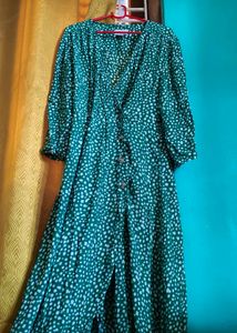 Green Ditsy Print Midi Dress