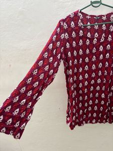 Maroon Printed Kurta Top