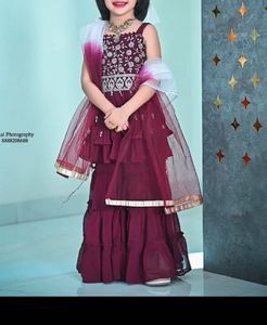 Girls' Maroon Tiered Sharara Set