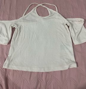 White Cold Shoulder Bell Sleeve Top