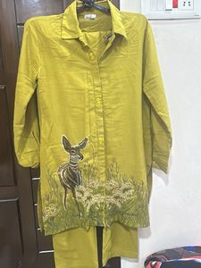 Stylish Yellow Kurta Set with Deer Print