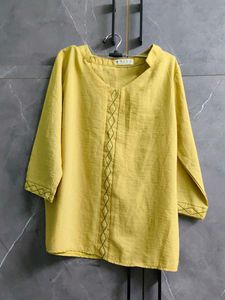Yellow Embroidered Cotton Kurta
