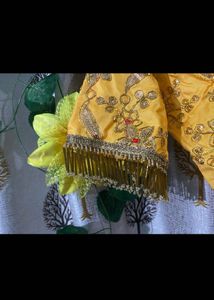 Yellow Embroidered Blouse with Tassel Tie-up