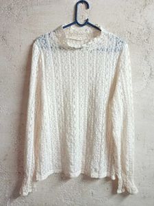 Elegant Lace Mock Neck Top Sheer