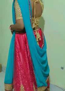 Vibrant Red &amp; Blue Lehenga Choli Set