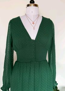Vintage Cottage Core Ruffled Green Dress