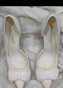 Elegant White D'Orsay Heels with Bow Detail