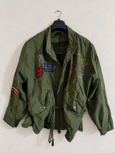 Olive green relaxed fit military style Jacket