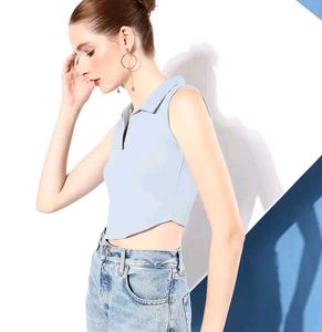 Sleeveless Collared Ribbed Crop Top