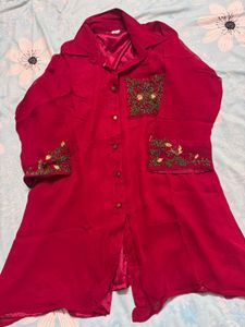 Elegant Red Kurta with Embroidery coat set