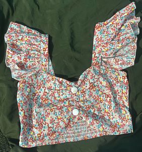 Floral Print Puff Sleeve Crop Top