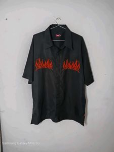 Black Flame Embroidered Short Sleeve Shirt